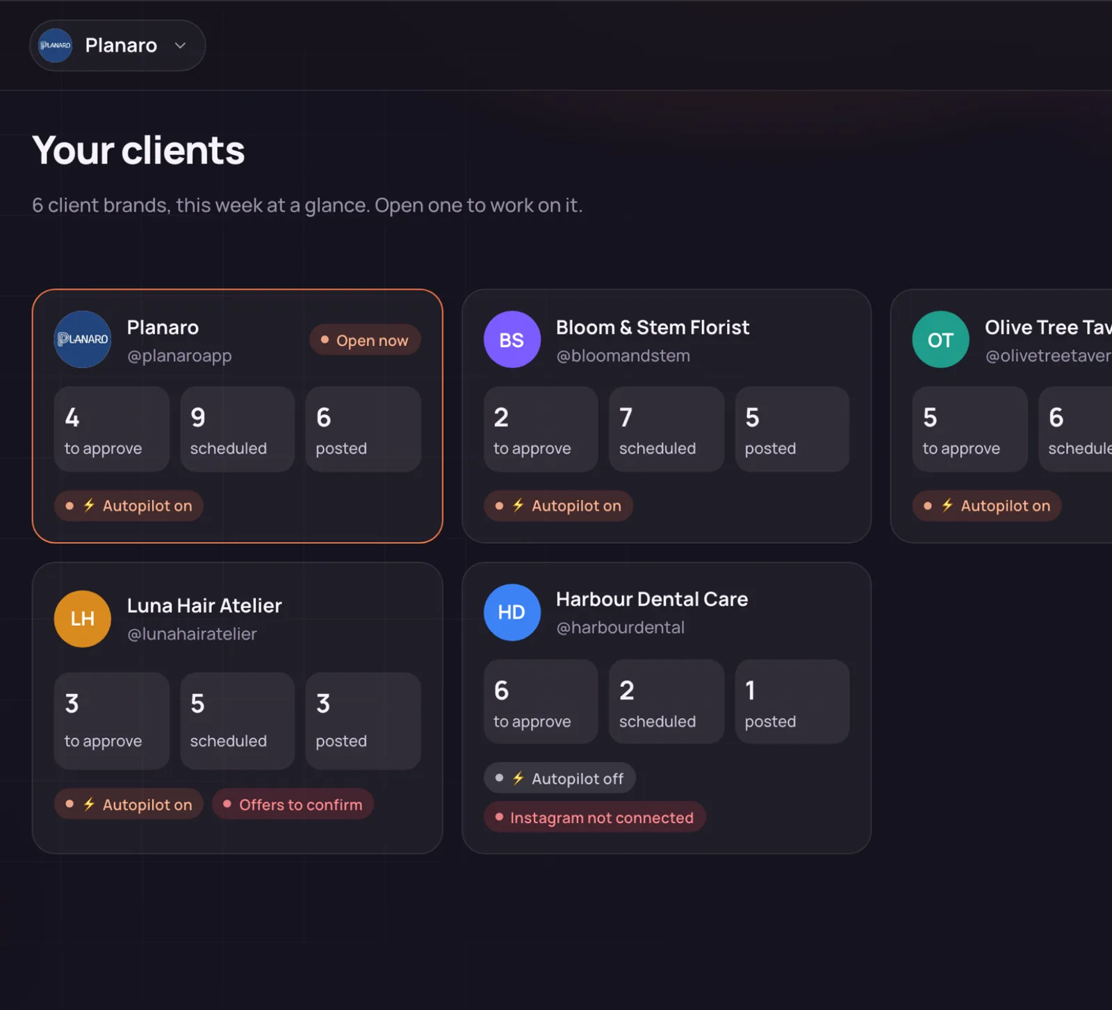 Η οθόνη πελατών για agencies στο InstaBot